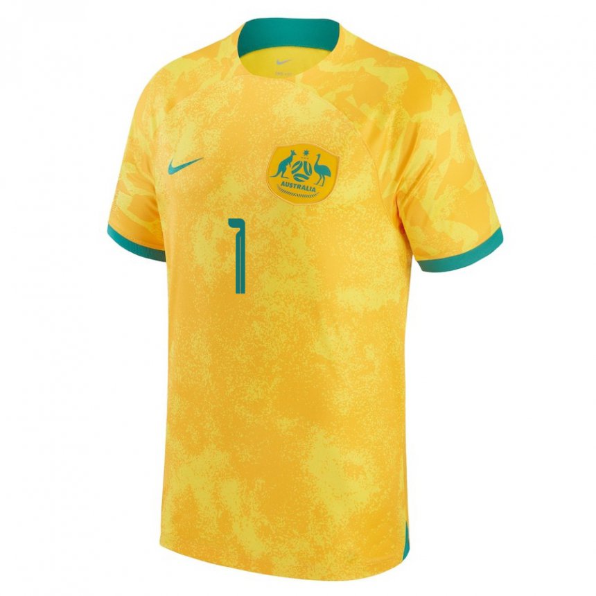 Børn Australiens Mathew Ryan #1 Gylden Hjemmebane Spillertrøjer 22-24 Trøje T-shirt