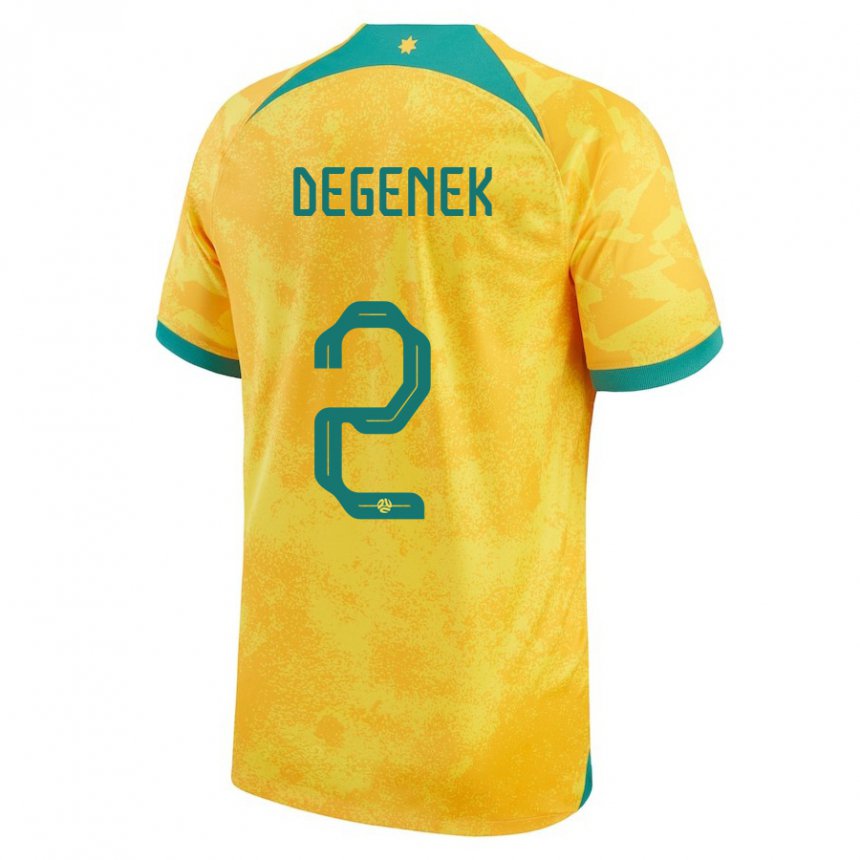 Børn Australiens Milos Degenek #2 Gylden Hjemmebane Spillertrøjer 22-24 Trøje T-shirt