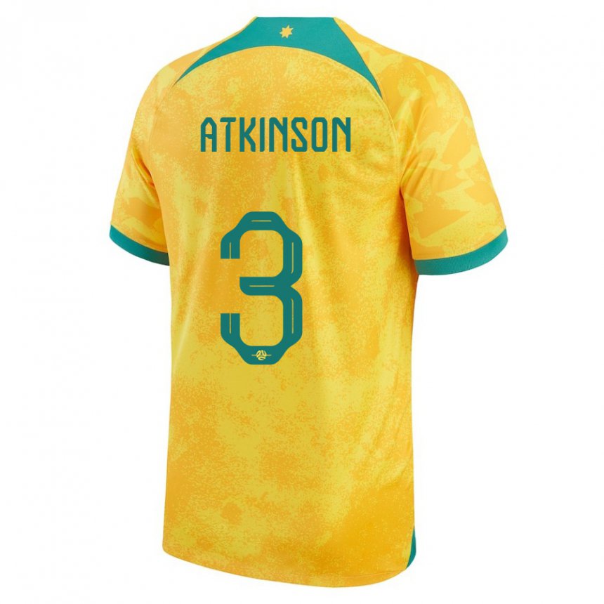 Børn Australiens Nathaniel Atkinson #3 Gylden Hjemmebane Spillertrøjer 22-24 Trøje T-shirt