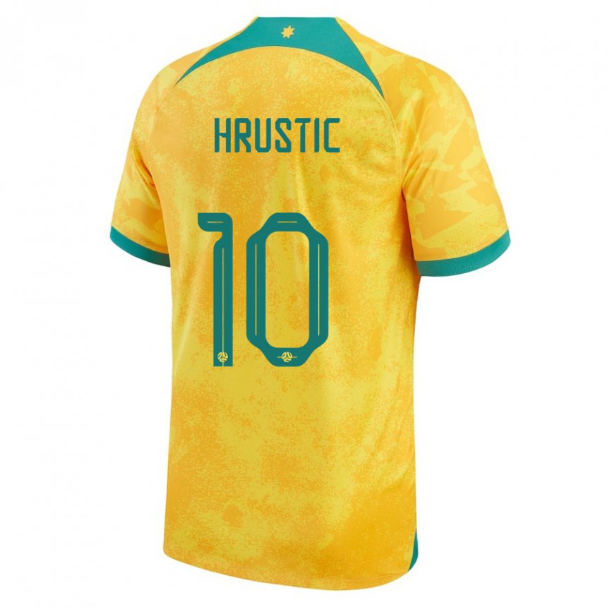 Børn Australiens Ajdin Hrustic #10 Gylden Hjemmebane Spillertrøjer 22-24 Trøje T-shirt