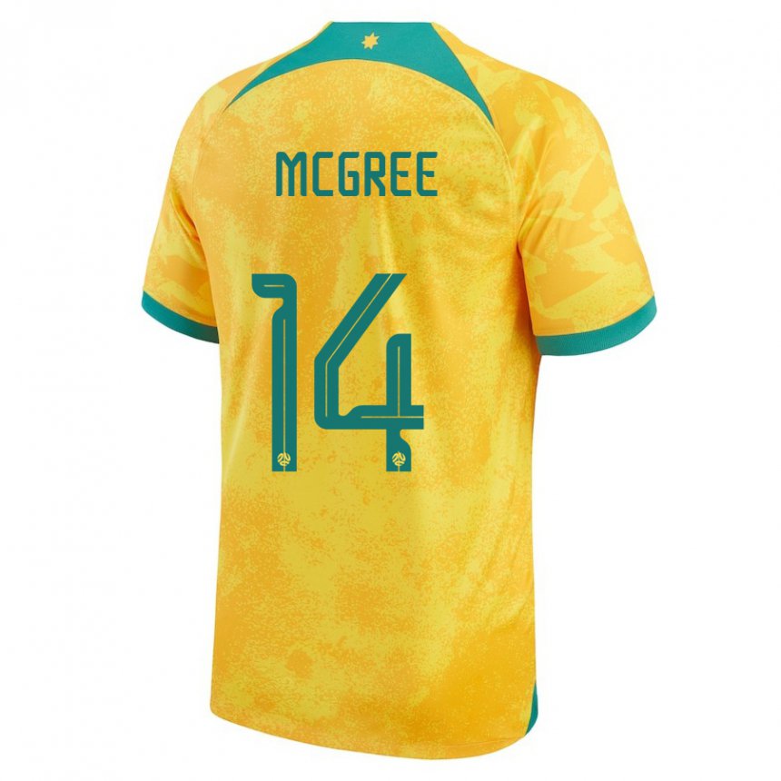 Børn Australiens Riley Mcgree #14 Gylden Hjemmebane Spillertrøjer 22-24 Trøje T-shirt