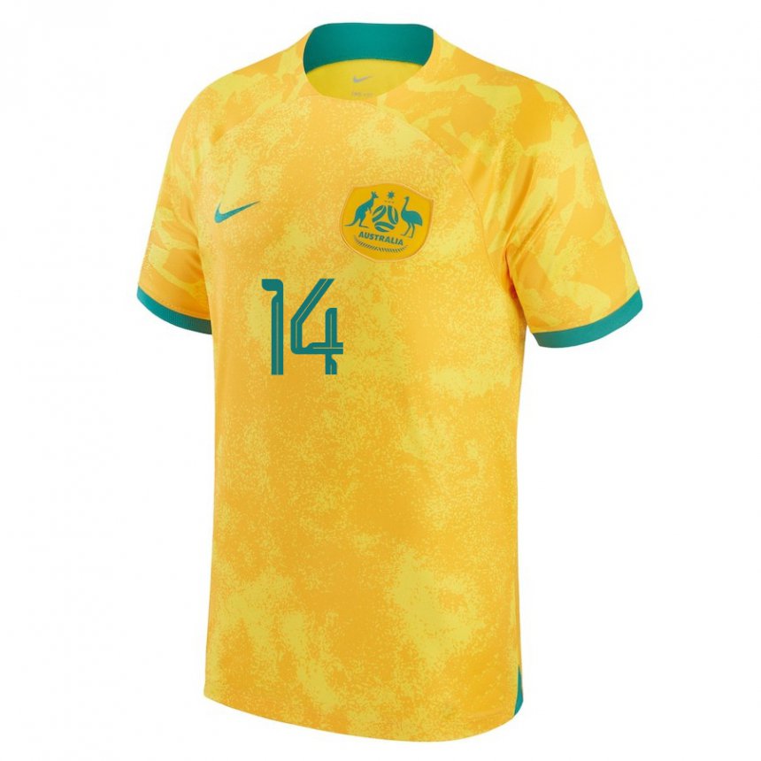 Børn Australiens Riley Mcgree #14 Gylden Hjemmebane Spillertrøjer 22-24 Trøje T-shirt