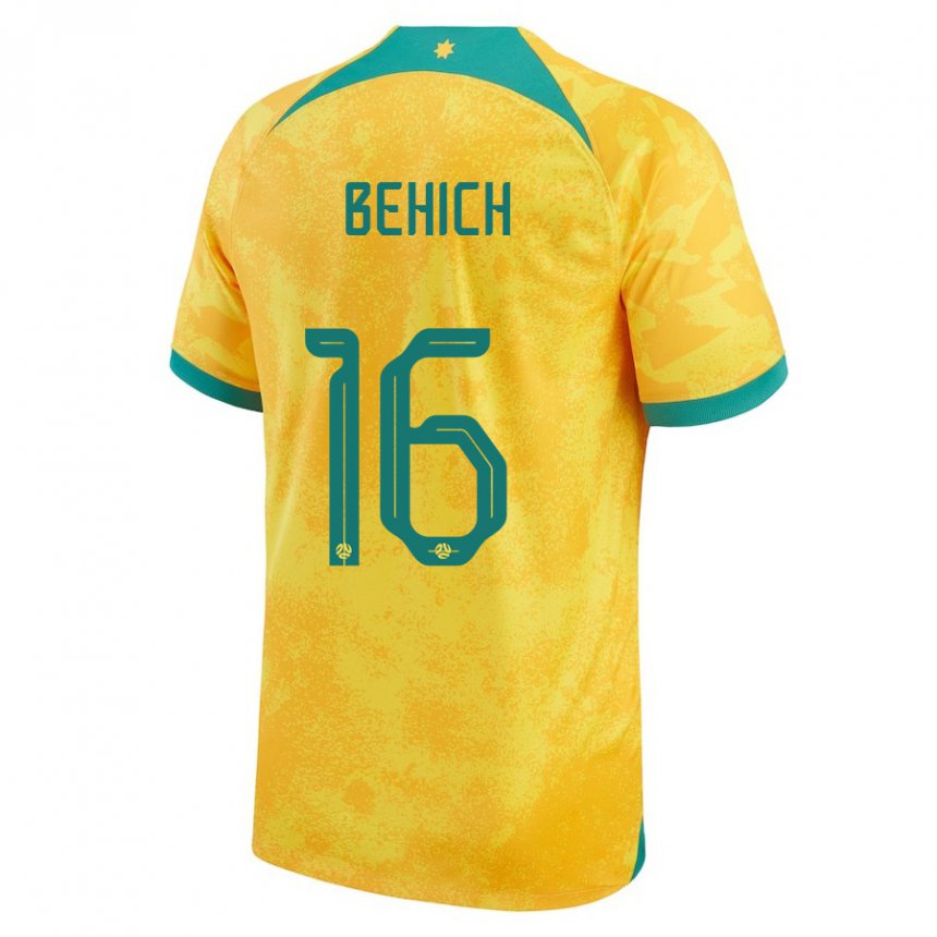 Børn Australiens Aziz Behich #16 Gylden Hjemmebane Spillertrøjer 22-24 Trøje T-shirt