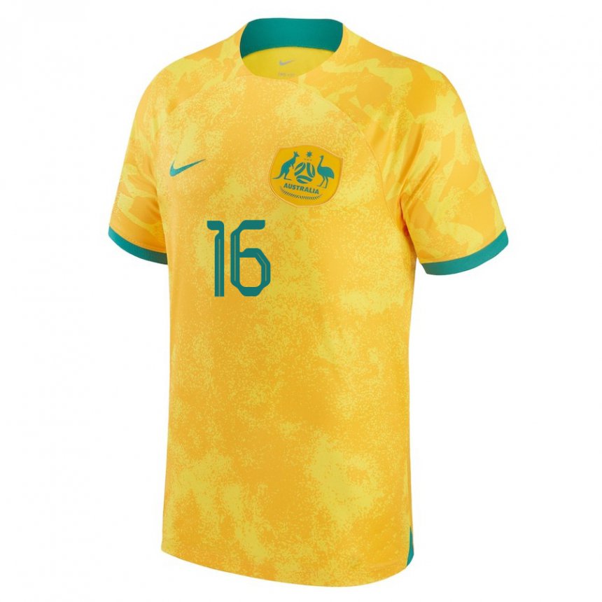 Børn Australiens Aziz Behich #16 Gylden Hjemmebane Spillertrøjer 22-24 Trøje T-shirt