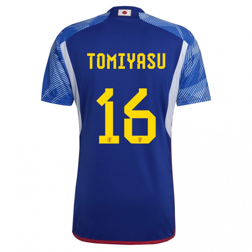 Børn Japans Takehiro Tomiyasu #16 Kongeblå Hjemmebane Spillertrøjer 22-24 Trøje T-shirt