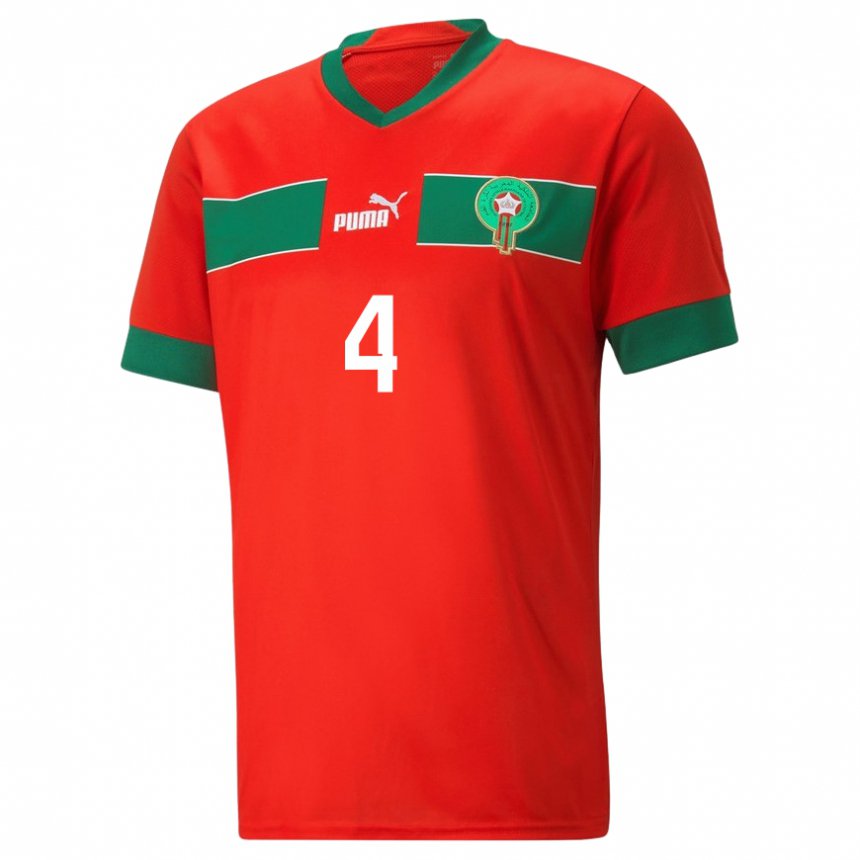 Børn Marokkos Soufiane Amrabat #4 Rød Hjemmebane Spillertrøjer 22-24 Trøje T-shirt