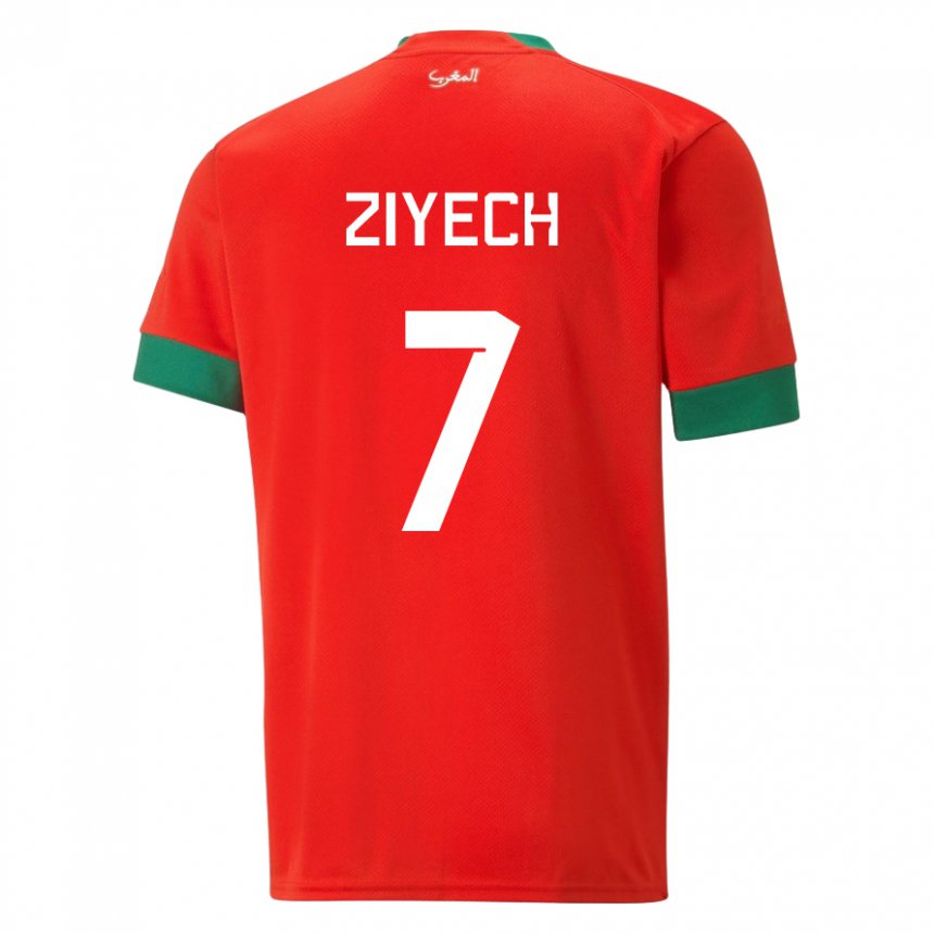 Børn Marokkos Hakim Ziyech #7 Rød Hjemmebane Spillertrøjer 22-24 Trøje T-shirt
