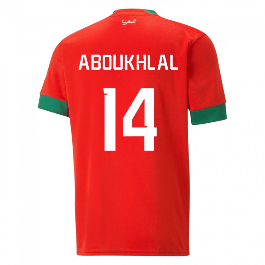 Børn Marokkos Zakaria Aboukhlal #14 Rød Hjemmebane Spillertrøjer 22-24 Trøje T-shirt