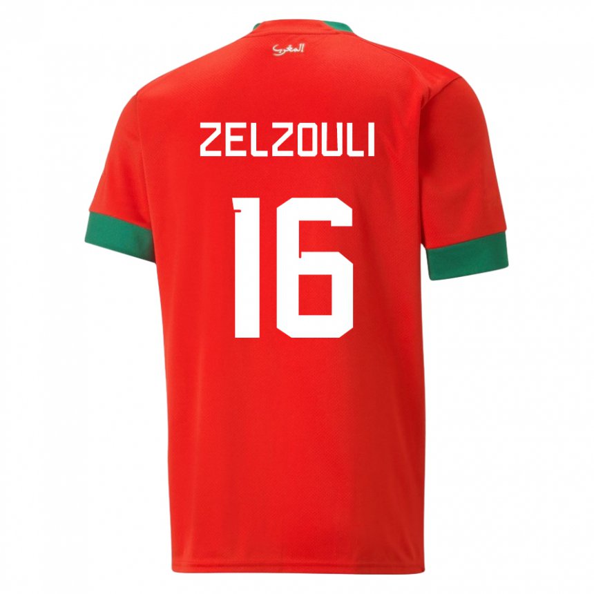 Børn Marokkos Abdessamad Zelzouli #16 Rød Hjemmebane Spillertrøjer 22-24 Trøje T-shirt