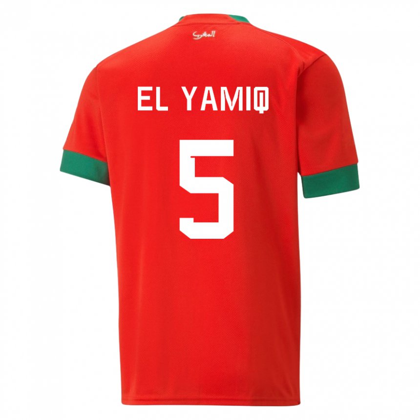 Børn Marokkos Jawad El Yamiq #5 Rød Hjemmebane Spillertrøjer 22-24 Trøje T-shirt