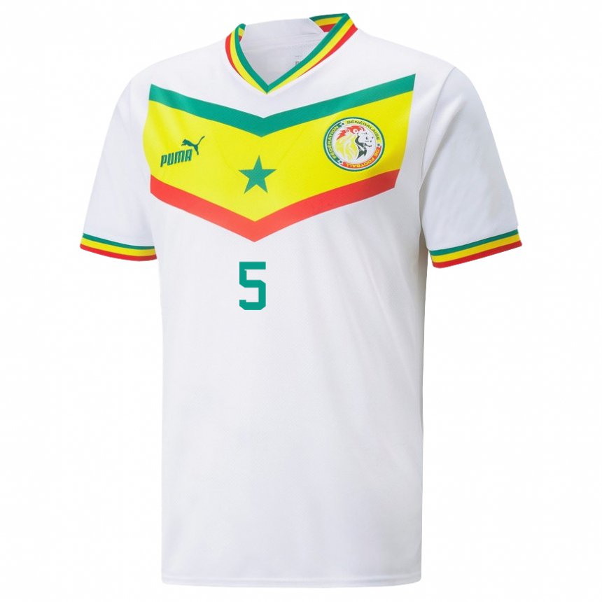 Børn Senegals Idrissa Gueye #5 Hvid Hjemmebane Spillertrøjer 22-24 Trøje T-shirt