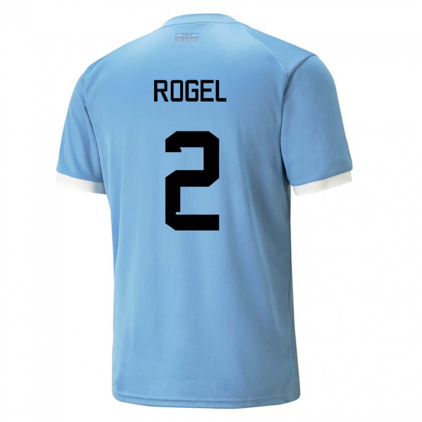 Børn Uruguays Agustin Rogel #2 Blå Hjemmebane Spillertrøjer 22-24 Trøje T-shirt
