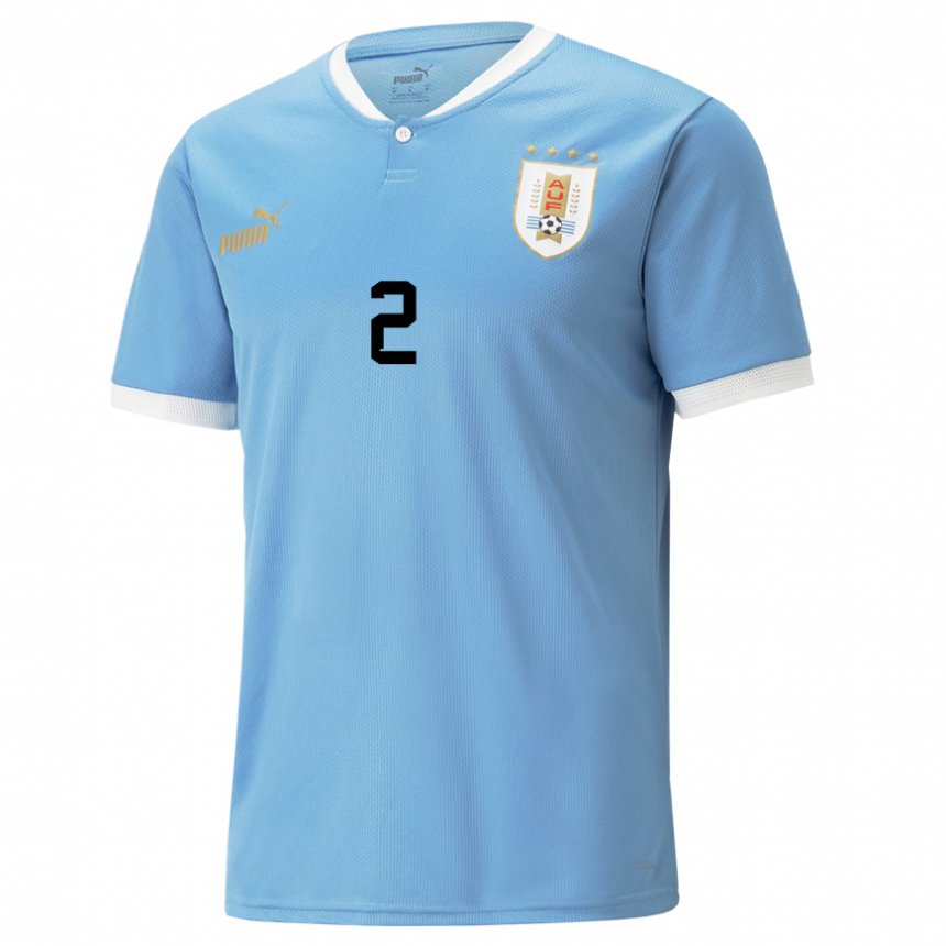 Børn Uruguays Agustin Rogel #2 Blå Hjemmebane Spillertrøjer 22-24 Trøje T-shirt