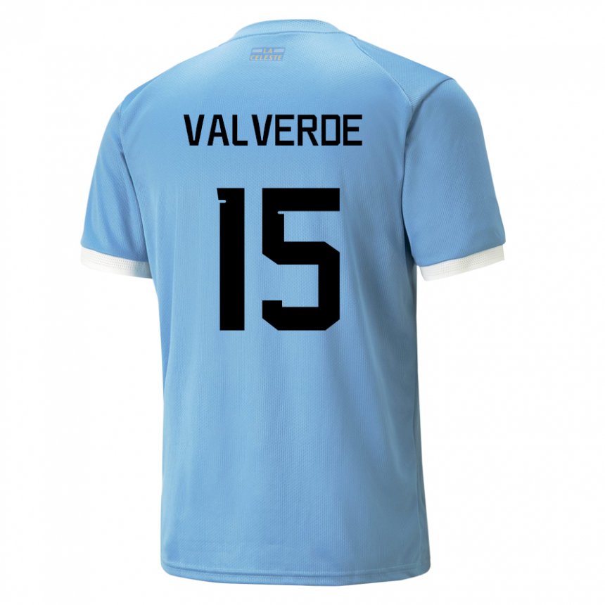 Børn Uruguays Federico Valverde #15 Blå Hjemmebane Spillertrøjer 22-24 Trøje T-shirt