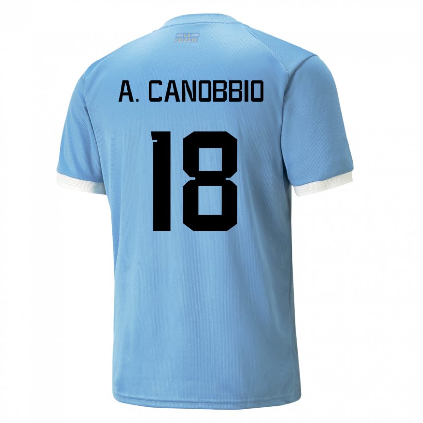 Børn Uruguays Agustin Canobbio #18 Blå Hjemmebane Spillertrøjer 22-24 Trøje T-shirt