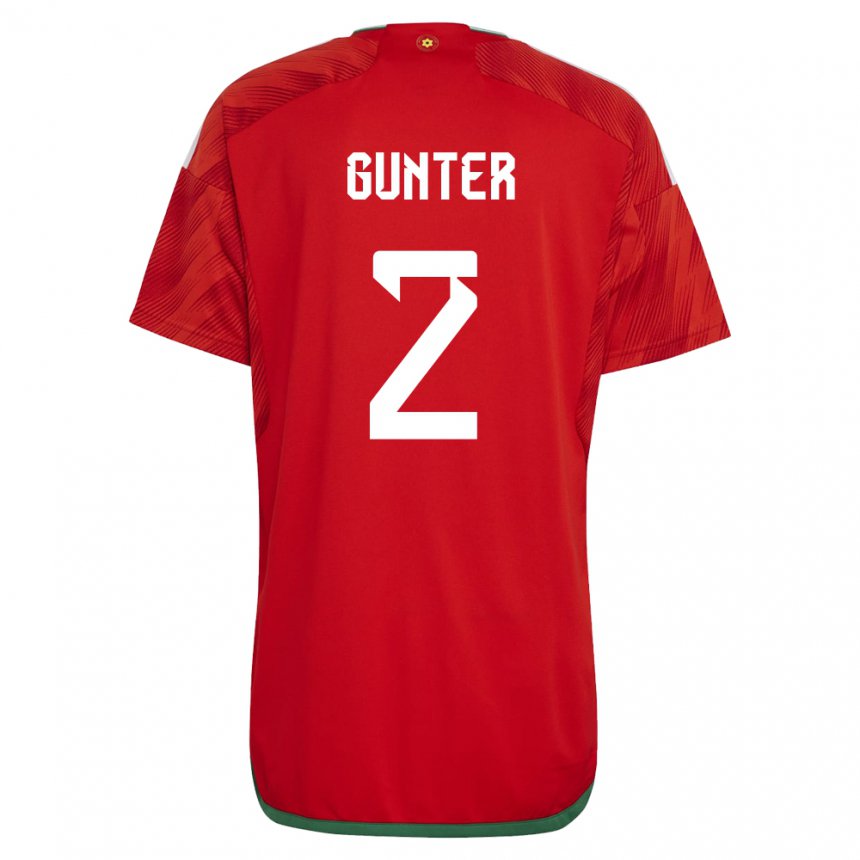 Børn Wales Chris Gunter #2 Rød Hjemmebane Spillertrøjer 22-24 Trøje T-shirt