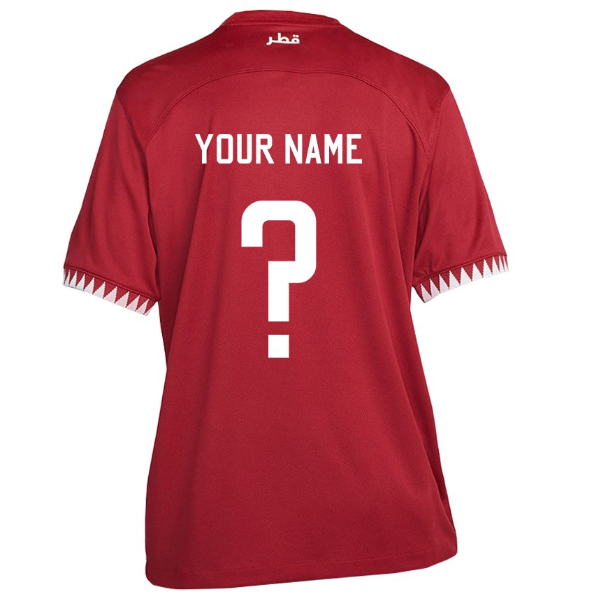 Børn Qatars Dit Navn #0 Rødbrun Hjemmebane Spillertrøjer 22-24 Trøje T-shirt
