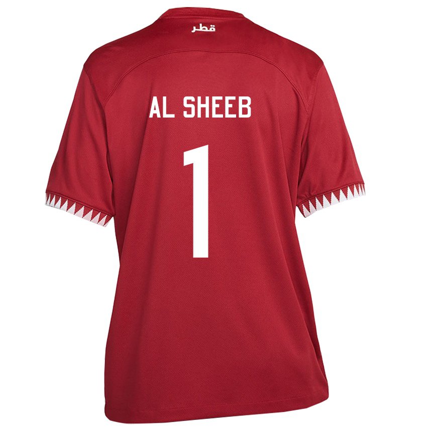 Børn Qatars Saad Al Sheeb #1 Rødbrun Hjemmebane Spillertrøjer 22-24 Trøje T-shirt
