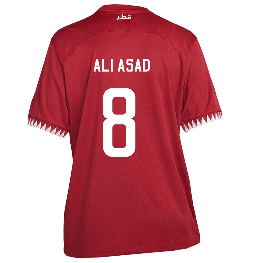 Børn Qatars Ali Asad #8 Rødbrun Hjemmebane Spillertrøjer 22-24 Trøje T-shirt