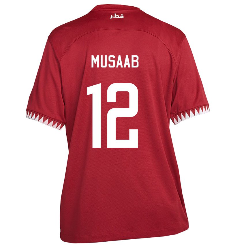 Børn Qatars Musaab Khidir #12 Rødbrun Hjemmebane Spillertrøjer 22-24 Trøje T-shirt