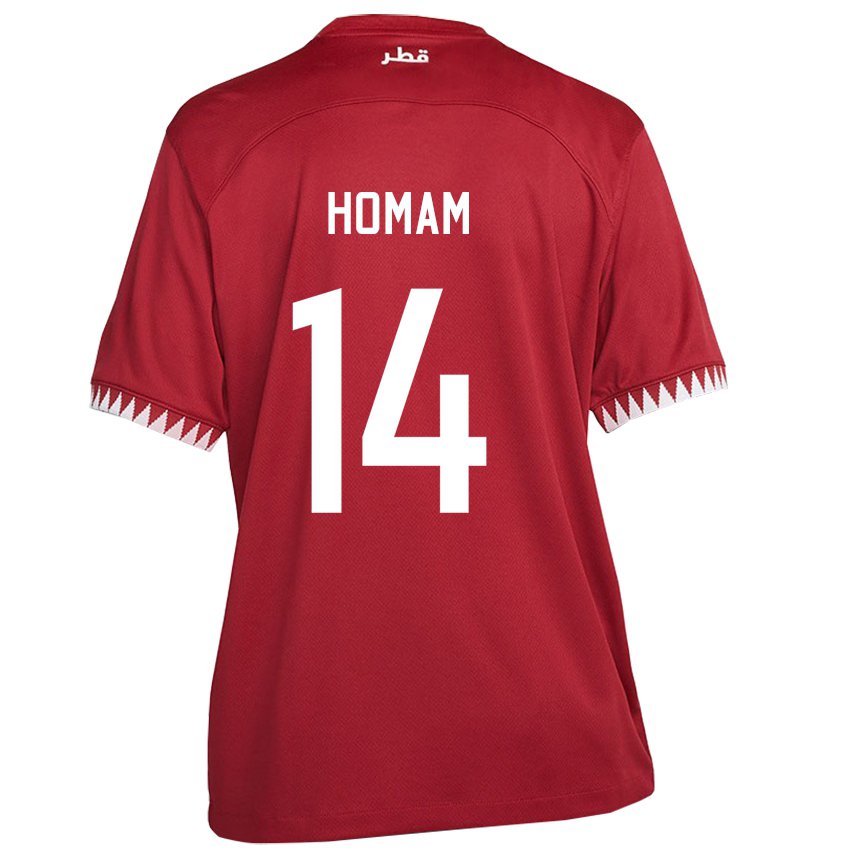 Børn Qatars Homam Ahmed #14 Rødbrun Hjemmebane Spillertrøjer 22-24 Trøje T-shirt