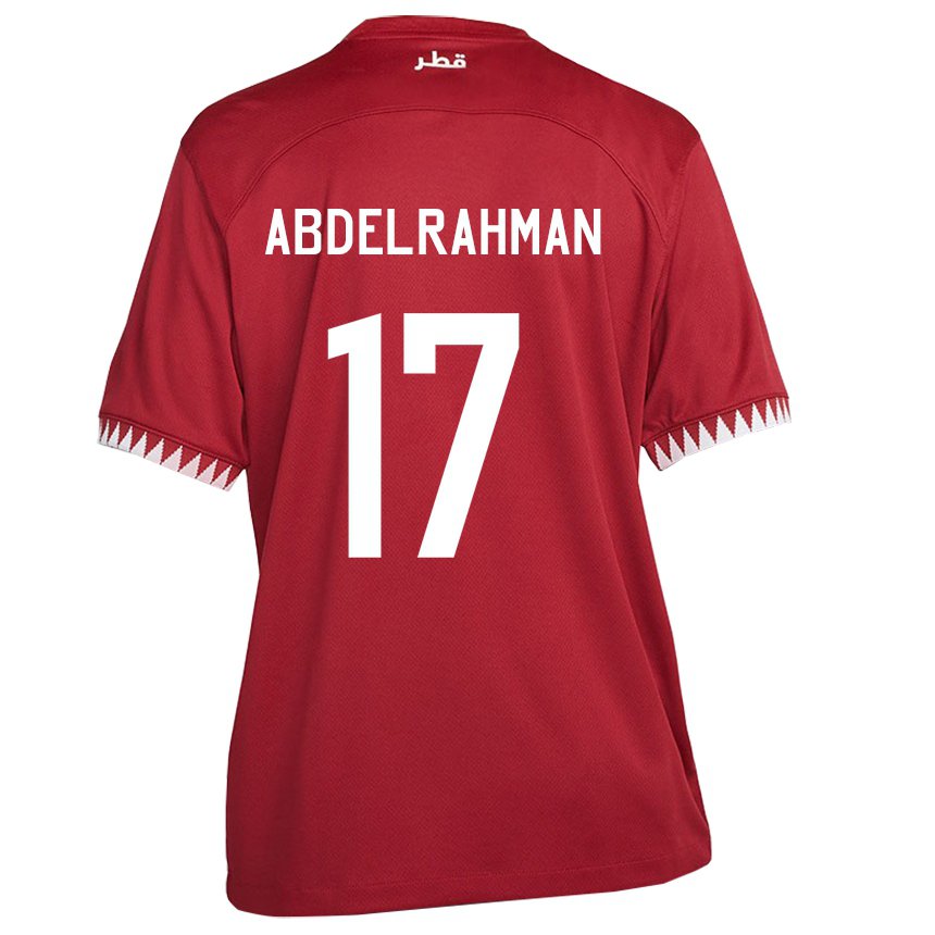 Børn Qatars Abdelrahman Fahmi Moustafa #17 Rødbrun Hjemmebane Spillertrøjer 22-24 Trøje T-shirt