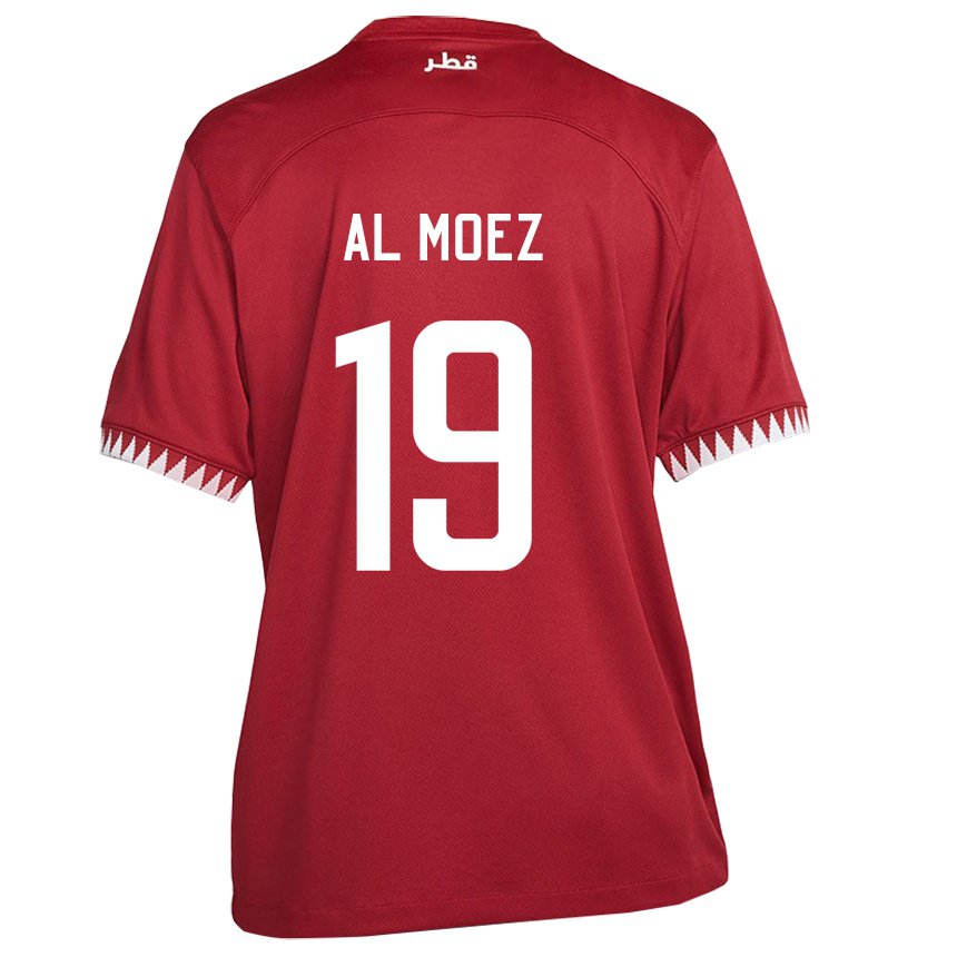 Børn Qatars Almoez Ali #19 Rødbrun Hjemmebane Spillertrøjer 22-24 Trøje T-shirt