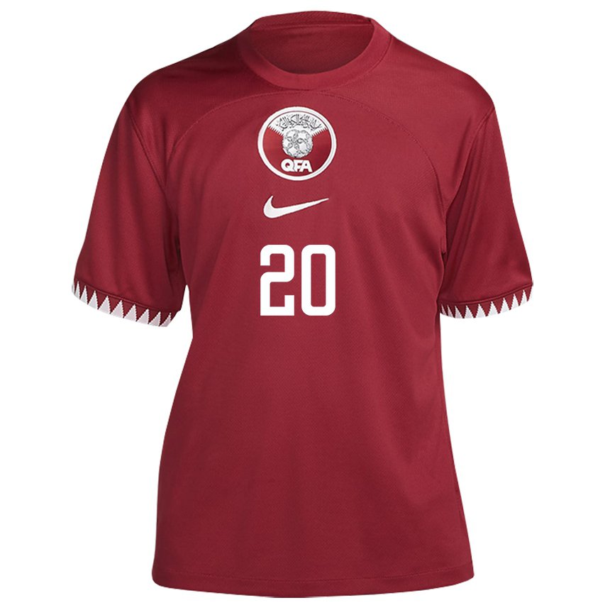 Børn Qatars Salem Al Hajri #20 Rødbrun Hjemmebane Spillertrøjer 22-24 Trøje T-shirt