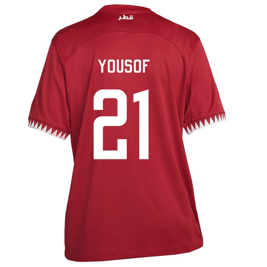 Børn Qatars Yousof Hassan #21 Rødbrun Hjemmebane Spillertrøjer 22-24 Trøje T-shirt