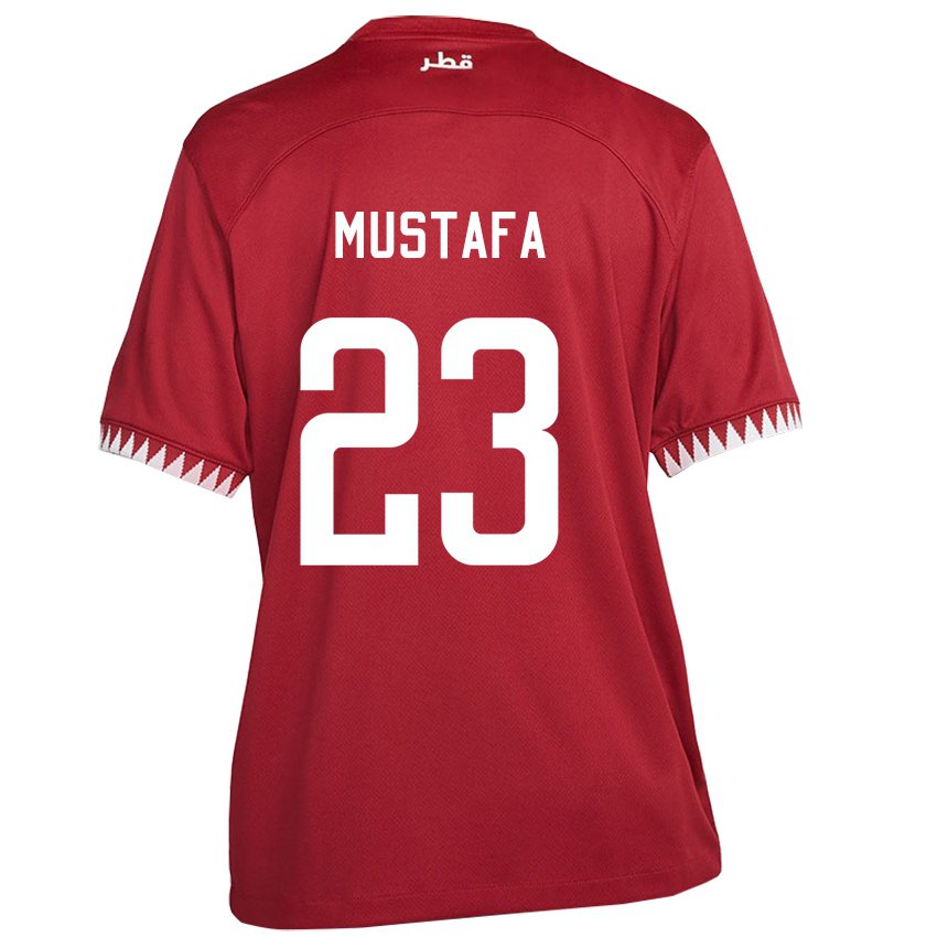 Børn Qatars Mustafa Mashaal #23 Rødbrun Hjemmebane Spillertrøjer 22-24 Trøje T-shirt