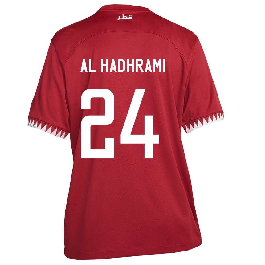 Børn Qatars Naif Abdulraheem Al Hadhrami #24 Rødbrun Hjemmebane Spillertrøjer 22-24 Trøje T-shirt