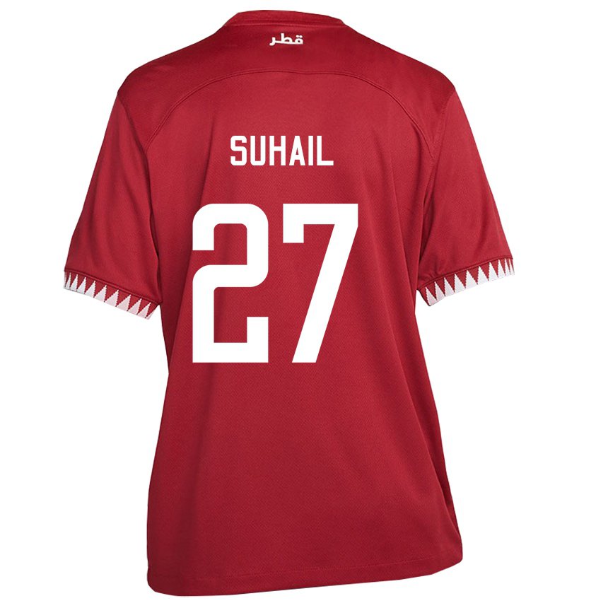 Børn Qatars Ahmed Suhail #27 Rødbrun Hjemmebane Spillertrøjer 22-24 Trøje T-shirt