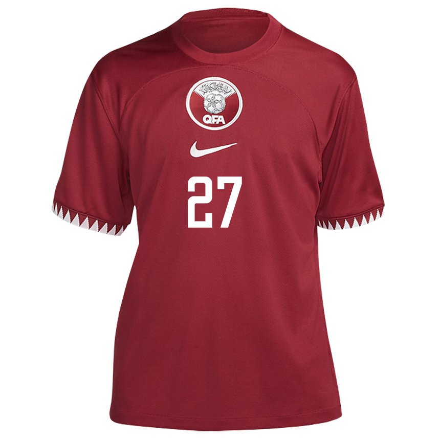 Børn Qatars Ahmed Suhail #27 Rødbrun Hjemmebane Spillertrøjer 22-24 Trøje T-shirt