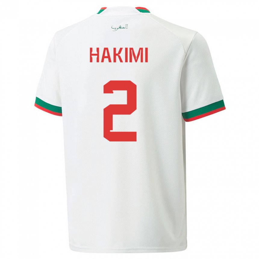 Børn Marokkos Achraf Hakimi #2 Hvid Udebane Spillertrøjer 22-24 Trøje T-shirt
