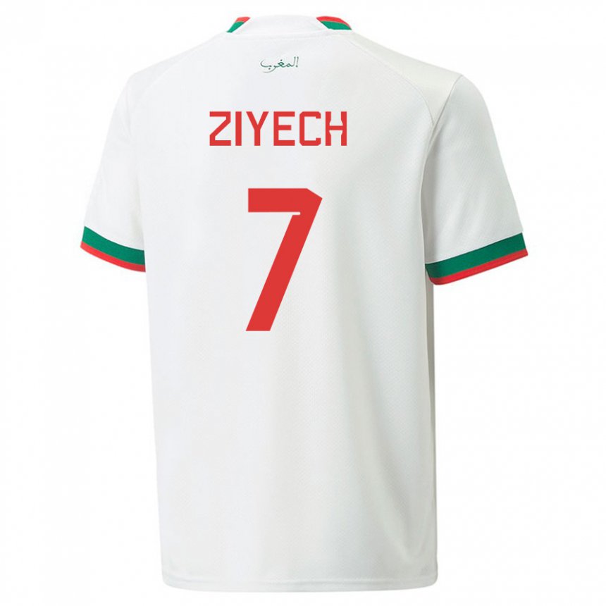 Børn Marokkos Hakim Ziyech #7 Hvid Udebane Spillertrøjer 22-24 Trøje T-shirt