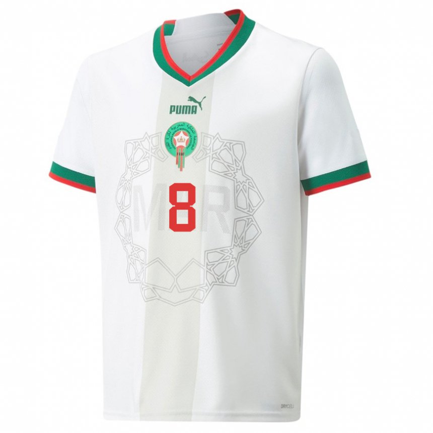 Børn Marokkos Azzeddine Ounahi #8 Hvid Udebane Spillertrøjer 22-24 Trøje T-shirt