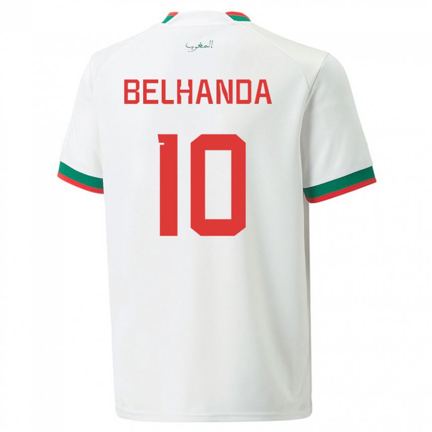 Børn Marokkos Youness Belhanda #10 Hvid Udebane Spillertrøjer 22-24 Trøje T-shirt