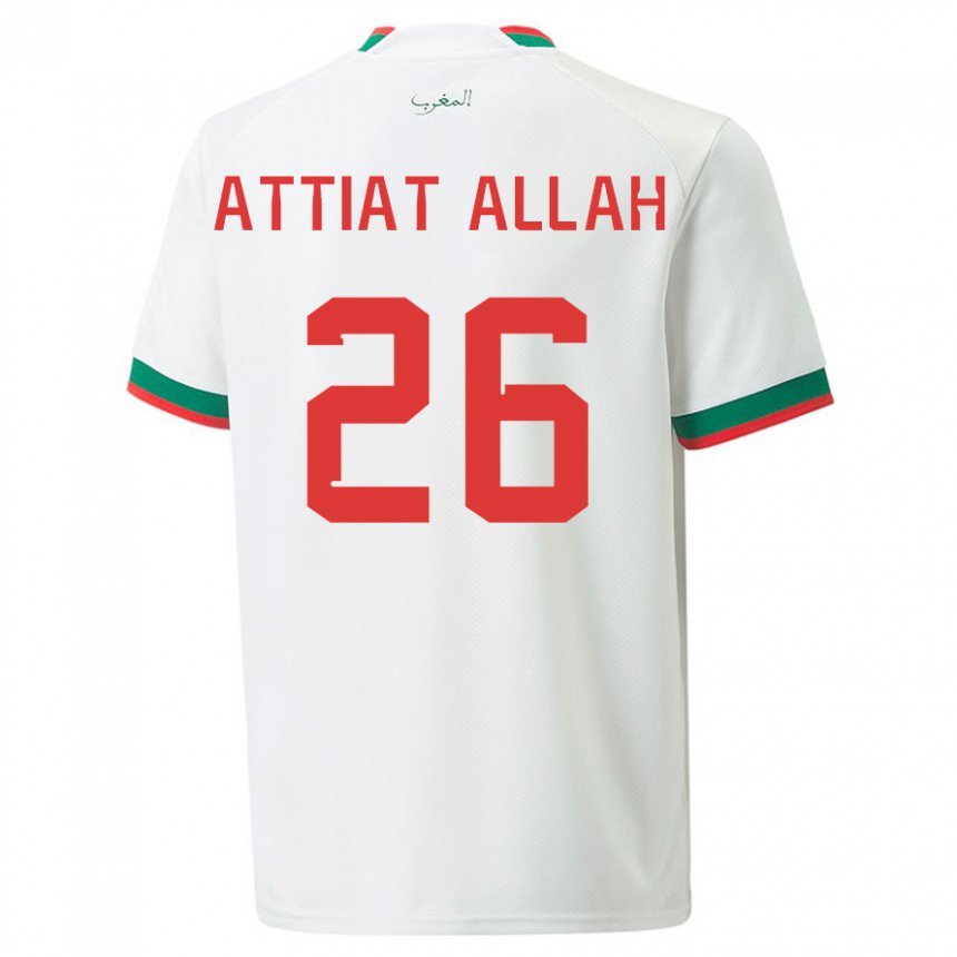 Børn Marokkos Yahia Attiat-allah #26 Hvid Udebane Spillertrøjer 22-24 Trøje T-shirt