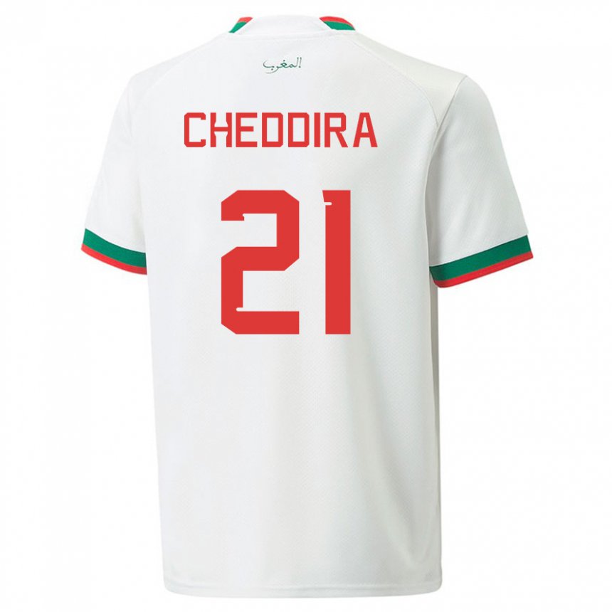 Børn Marokkos Walid Cheddira #21 Hvid Udebane Spillertrøjer 22-24 Trøje T-shirt