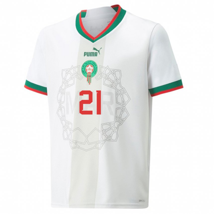 Børn Marokkos Walid Cheddira #21 Hvid Udebane Spillertrøjer 22-24 Trøje T-shirt