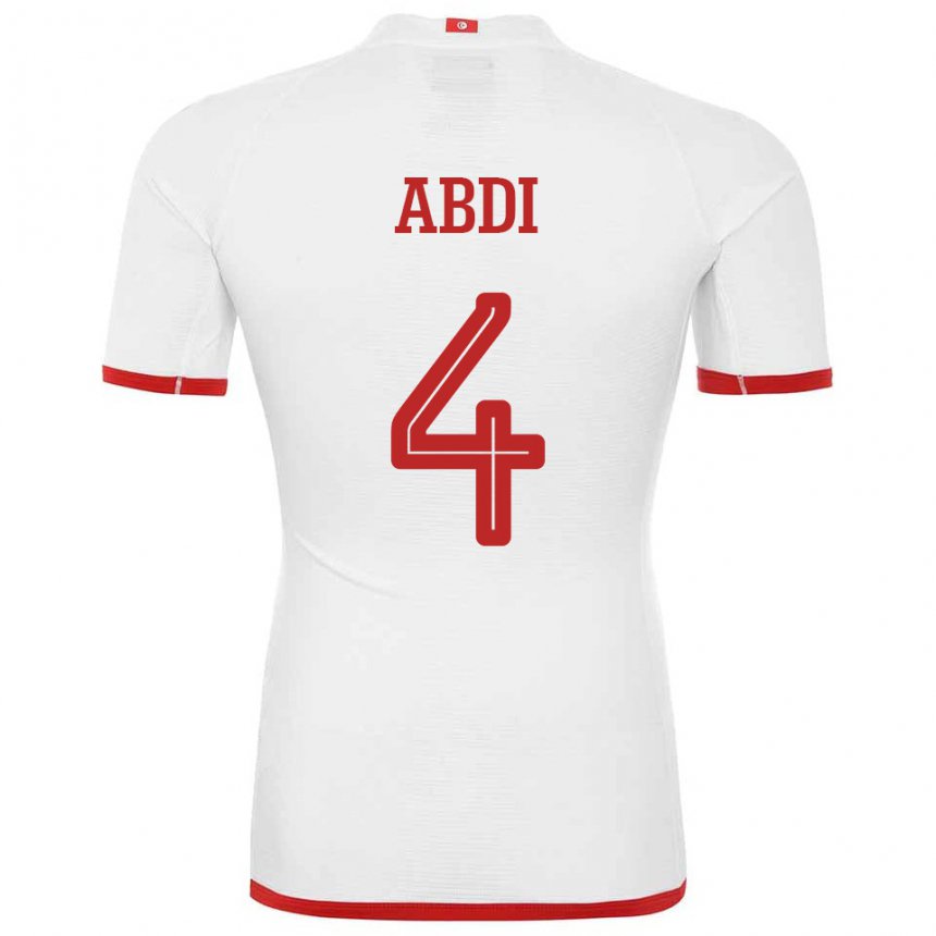 Børn Tunesiens Ali Abdi #4 Hvid Udebane Spillertrøjer 22-24 Trøje T-shirt