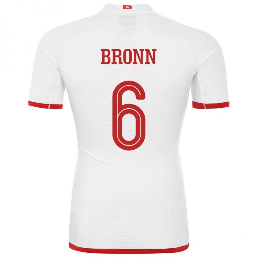 Børn Tunesiens Dylan Bronn #6 Hvid Udebane Spillertrøjer 22-24 Trøje T-shirt