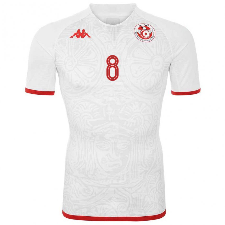 Børn Tunesiens Saif Eddine Khaoui #8 Hvid Udebane Spillertrøjer 22-24 Trøje T-shirt