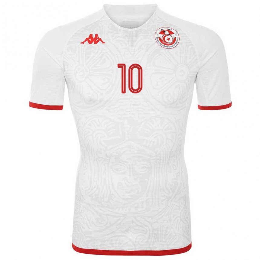 Børn Tunesiens Wahbi Khazri #10 Hvid Udebane Spillertrøjer 22-24 Trøje T-shirt