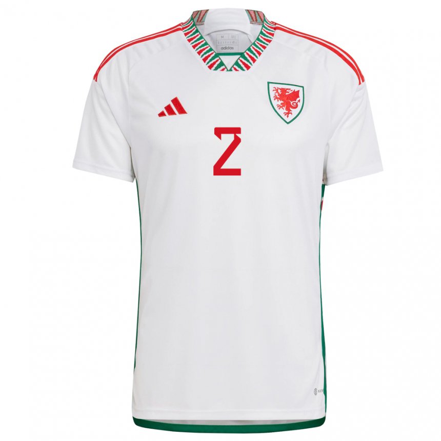 Børn Wales Chris Gunter #2 Hvid Udebane Spillertrøjer 22-24 Trøje T-shirt