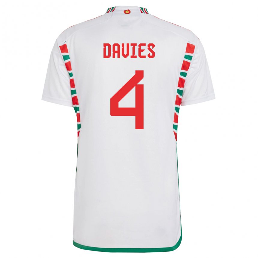 Børn Wales Ben Davies #4 Hvid Udebane Spillertrøjer 22-24 Trøje T-shirt