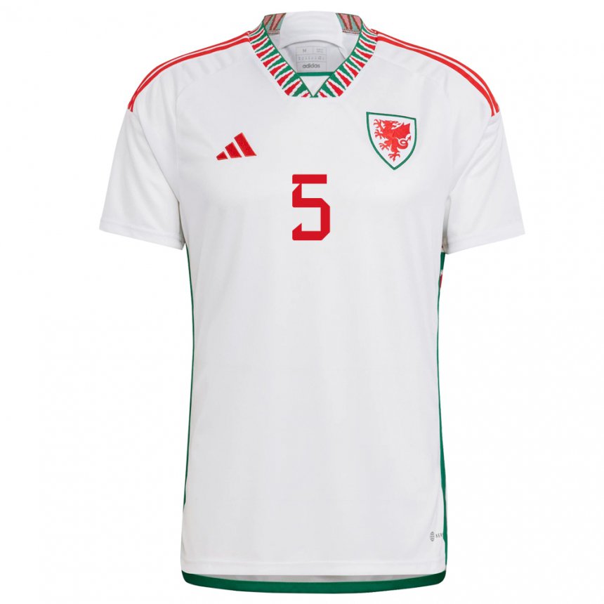 Børn Wales Rubin Colwill #5 Hvid Udebane Spillertrøjer 22-24 Trøje T-shirt