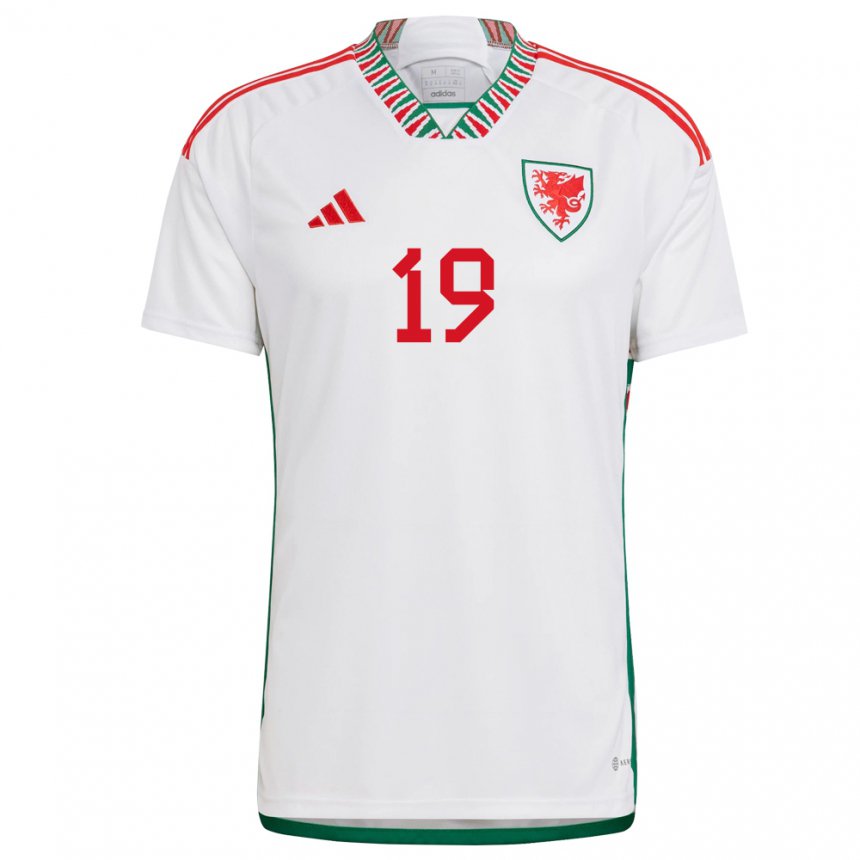 Børn Wales Mark Harris #19 Hvid Udebane Spillertrøjer 22-24 Trøje T-shirt