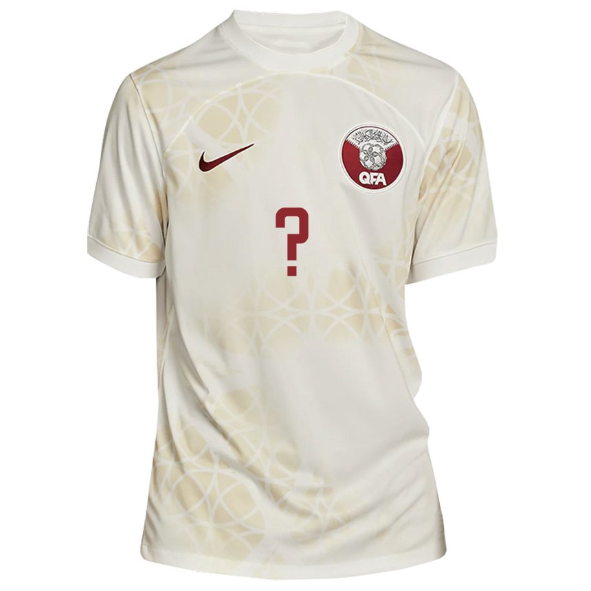 Børn Qatars Dit Navn #0 Guld Beige Udebane Spillertrøjer 22-24 Trøje T-shirt