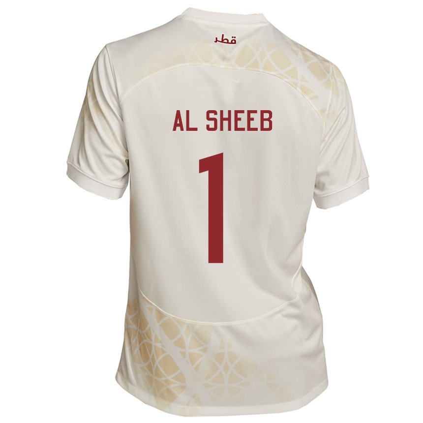 Børn Qatars Saad Al Sheeb #1 Guld Beige Udebane Spillertrøjer 22-24 Trøje T-shirt